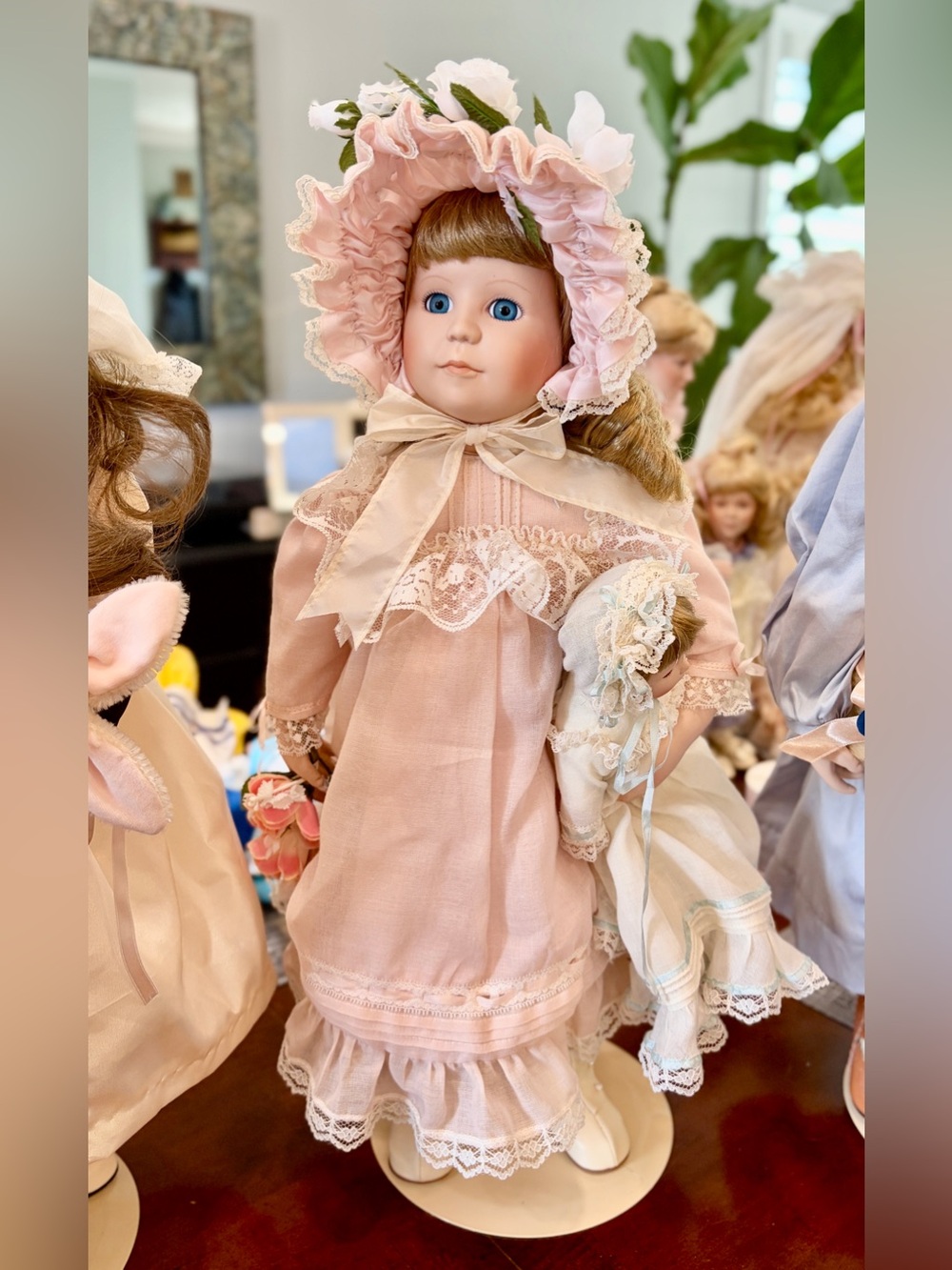 Vintage Sophie with baby Dana porcelain dolls by Jan Hagara